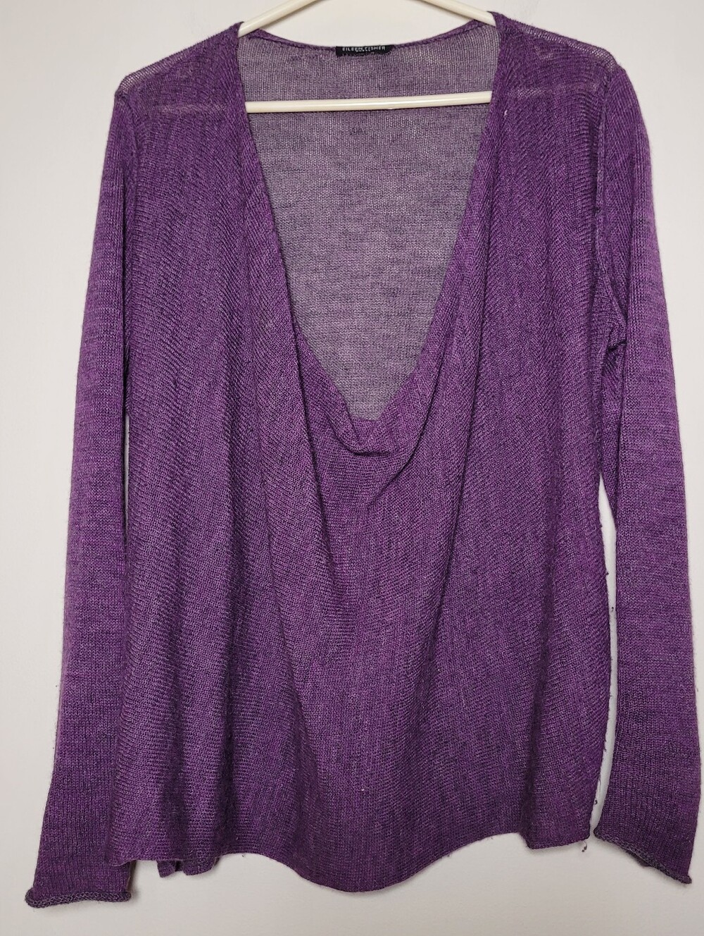 Eileen Fisher Purple Deep V Lightweight Knit Sweater 1X Alpaca Wool Long Sleeve